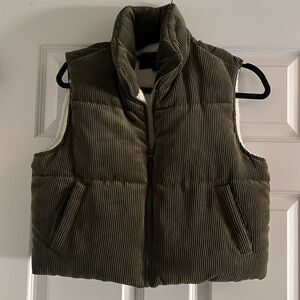 No Guessing Puffer Vest | Olive Green Vest w Wool Interior